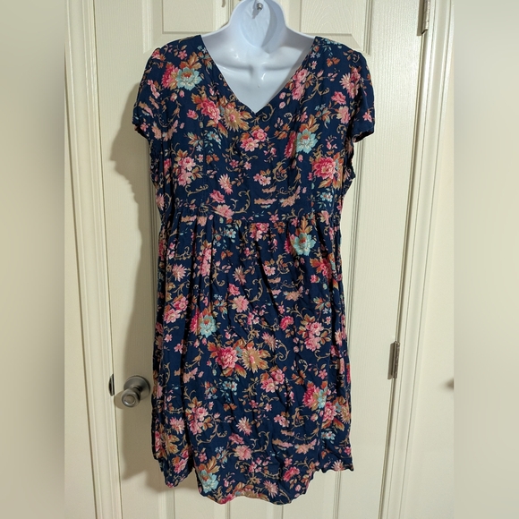 Denim & Supply Ralph Lauren XL Floral Dress Button Up Short Sleeve V Neck Blue - Picture 9 of 10